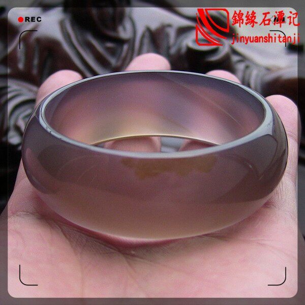 【锦缘石潭记】天然精品原色灰紫玉髓手镯/冰透水润/起荧光玛瑙