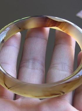 天然巴西红玛瑙复古圆条纹理手镯