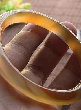 天然巴西红玛瑙复古圆条纹理手镯