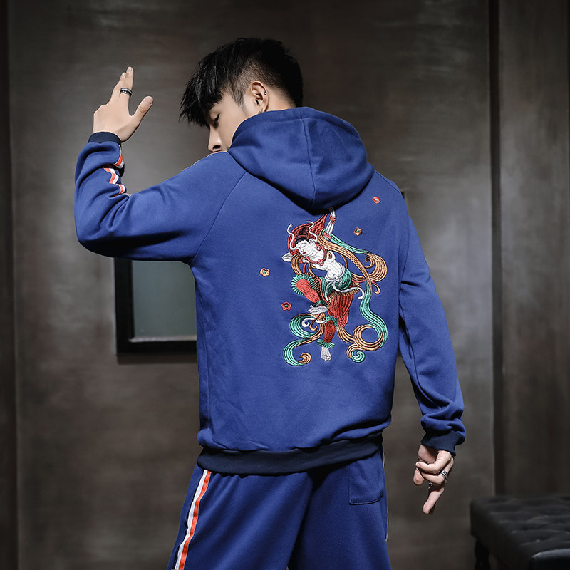 秋冬季日系风粹敦煌刺绣套装连帽上衣宽松B370-TZ22特批P60图片