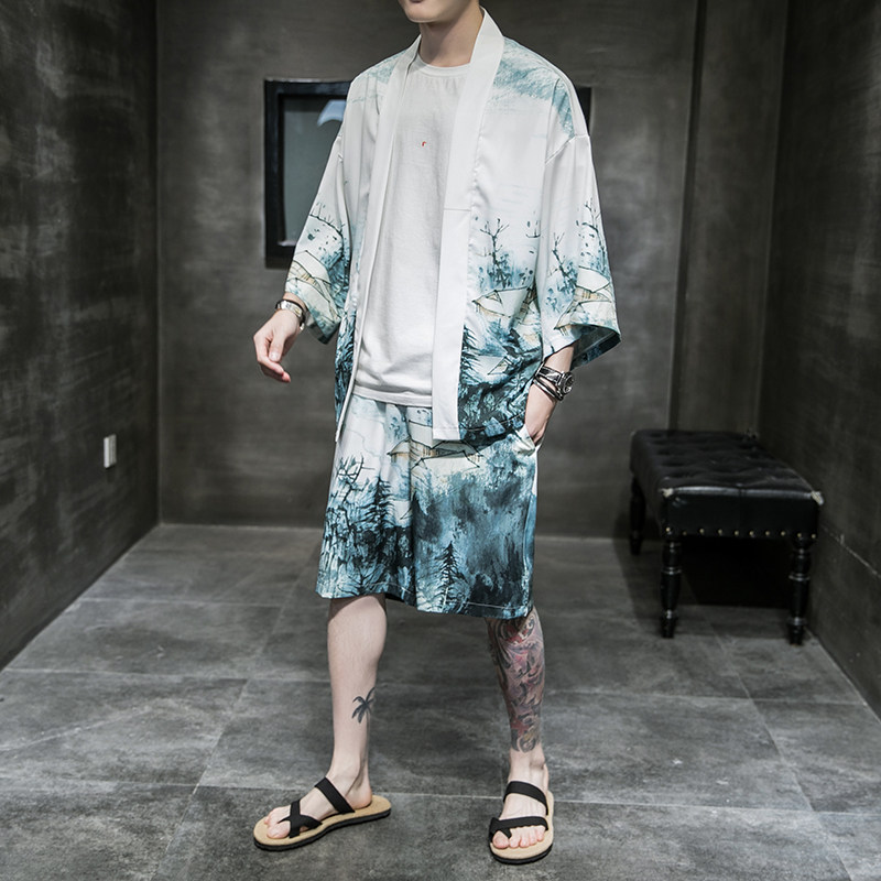 常年款夏季风道袍汉服开衫和服防晒衣套装上衣B370-TZ54-P70,男装防晒衣,电商B370-A