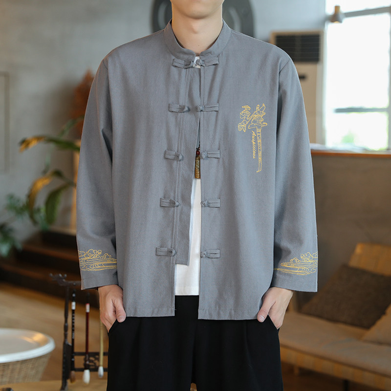 常年款现货春秋季风棉麻刺绣禅夹克外套上衣B370-JK202P60,男装夹克,电商B370-A