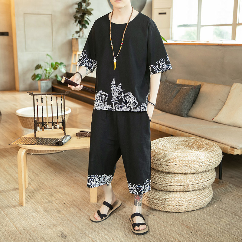 常年款春夏秋季风短袖T恤印花上衣套装九分裤B370-TZ31P60,男装T恤,电商B370-A