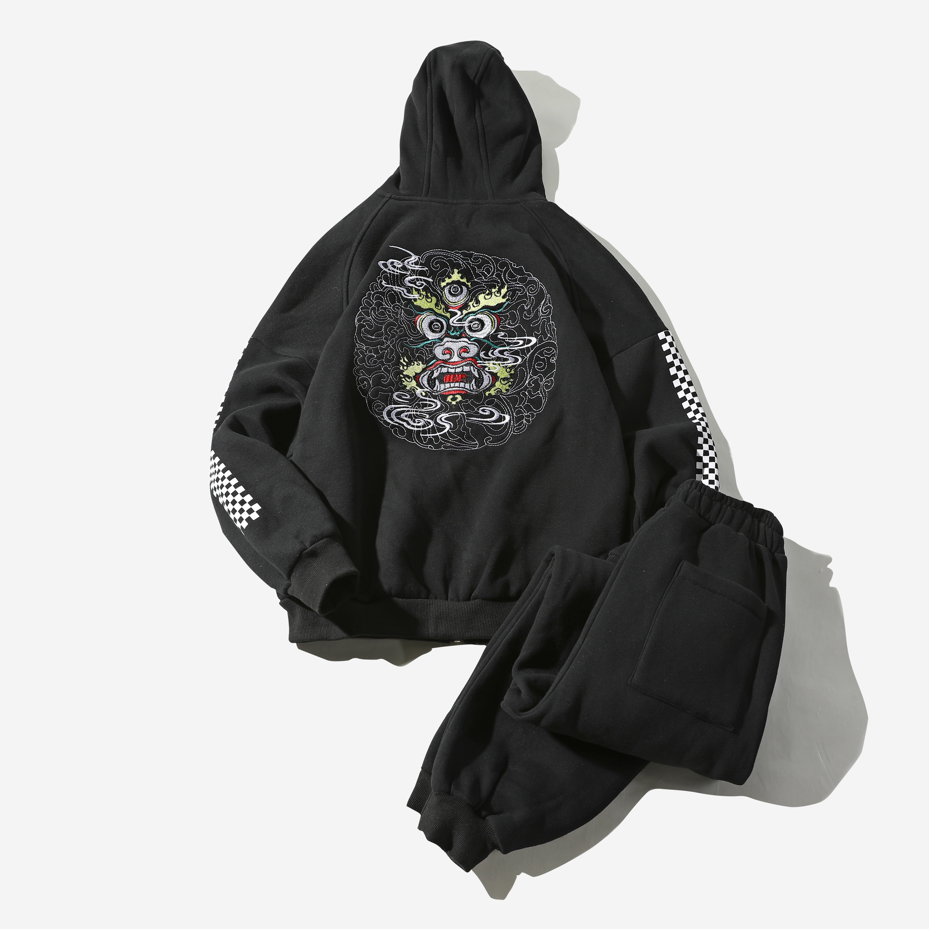 秋冬季风日系刺绣连帽卫衣宽松套装B370-TZ27P80,男装休闲套装,电商B370-A