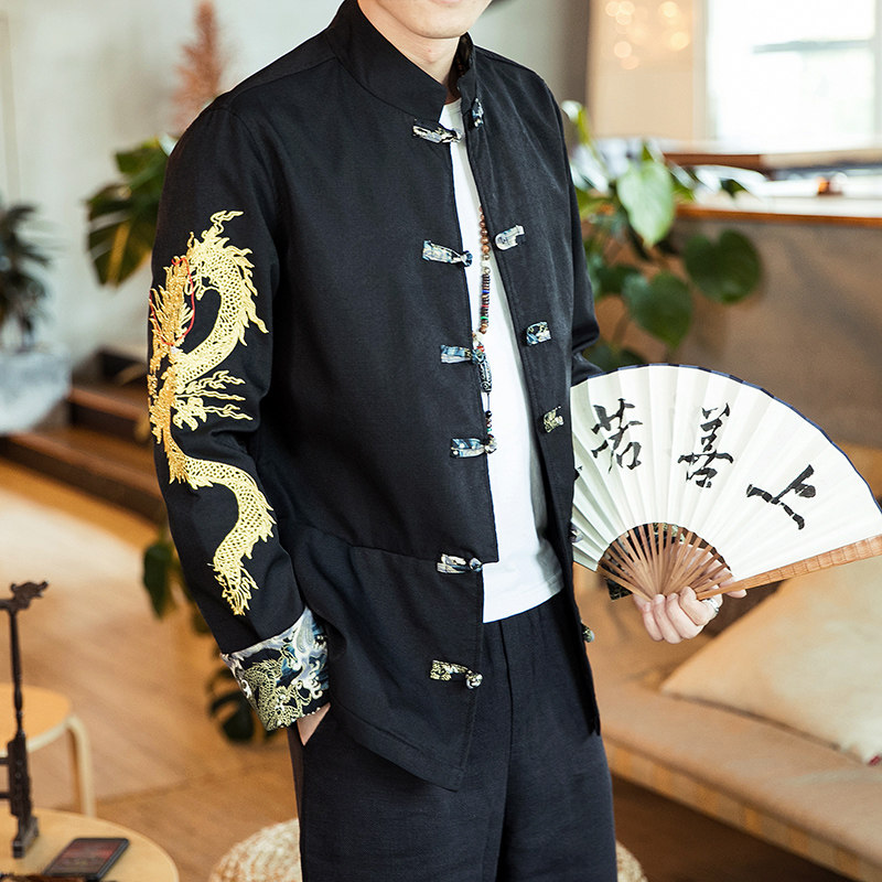 常年款秋冬季风刺绣龙夹克复古盘扣上衣外套B370-JK08P110,男装夹克,电商B370-A