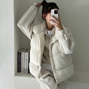 秋冬韩版斜拉链棉服马夹设计感小众坎肩面包服休闲宽松外套马甲女