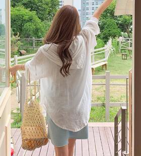 韩版春夏季长袖连帽白色衬衫原宿风宽松百搭防晒衣外套女休闲衬衣