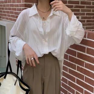 韩版春季薄款条纹衬衫原宿风时尚设计感百搭衬衣外套女防晒衣夏潮