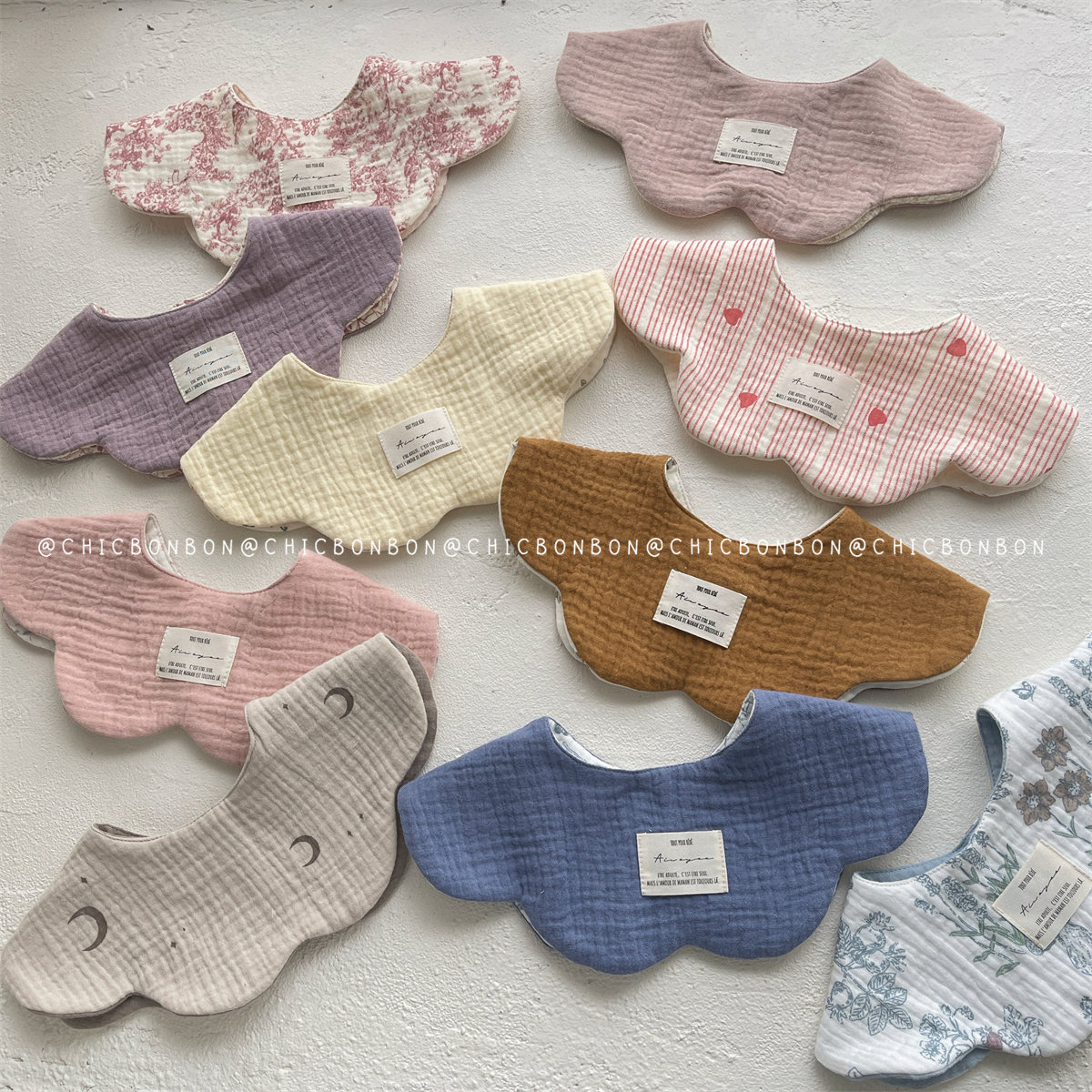 纯棉花瓣口水巾ins韩风波浪花边360造型围嘴围兜婴儿防吐奶口水巾,婴童用品,口水巾,淘宝优惠券,粉丝福利购,淘宝优惠卷