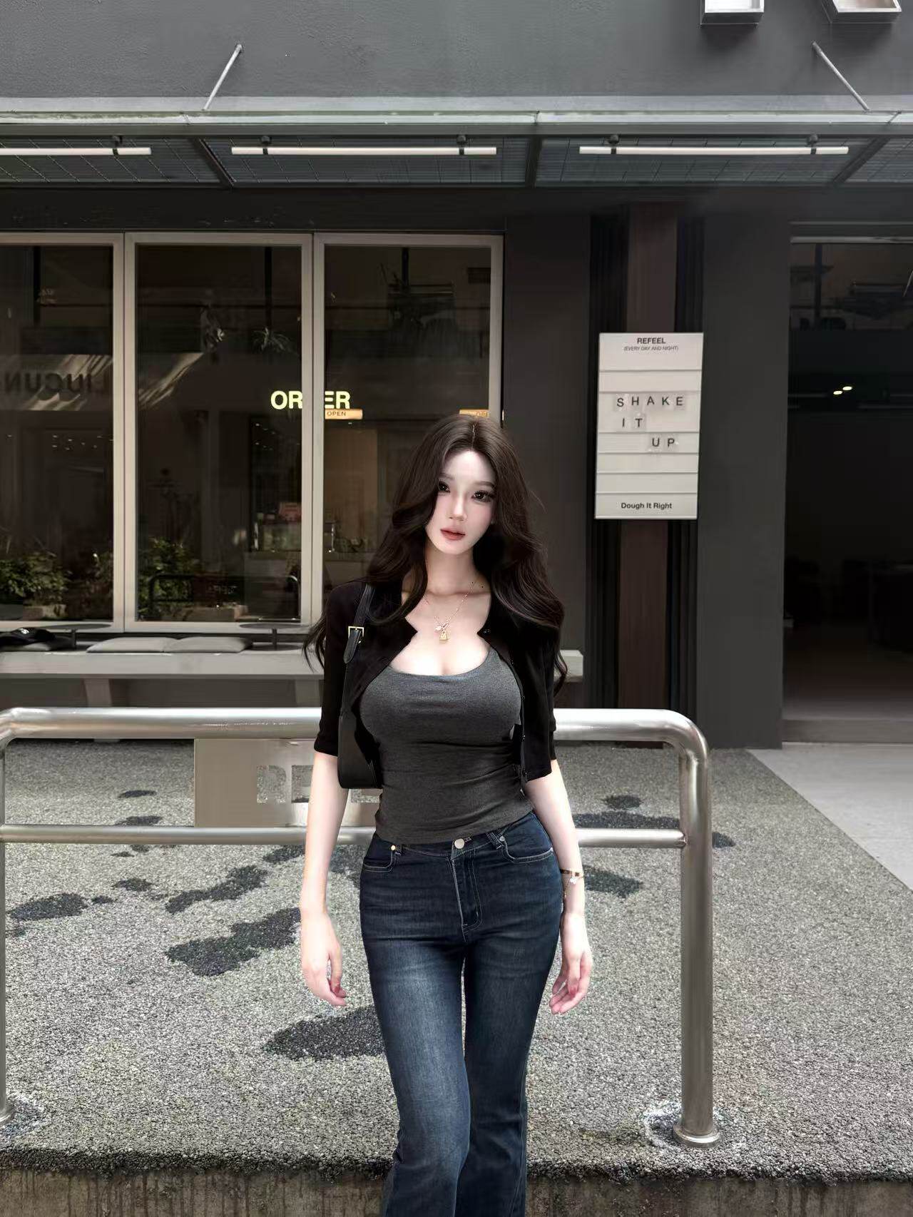 AWMUMU纯欲风性感辣妹莱赛尔短款针织开衫套装女带胸垫吊带背心女