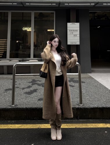 长款开衫针织外套女加厚毛衣