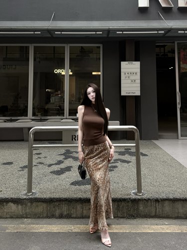 辣妹豹纹半身裙女包臀鱼尾长裙