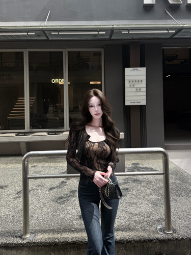 韩系辣妹甜酷风黑色蕾丝开衫吊带