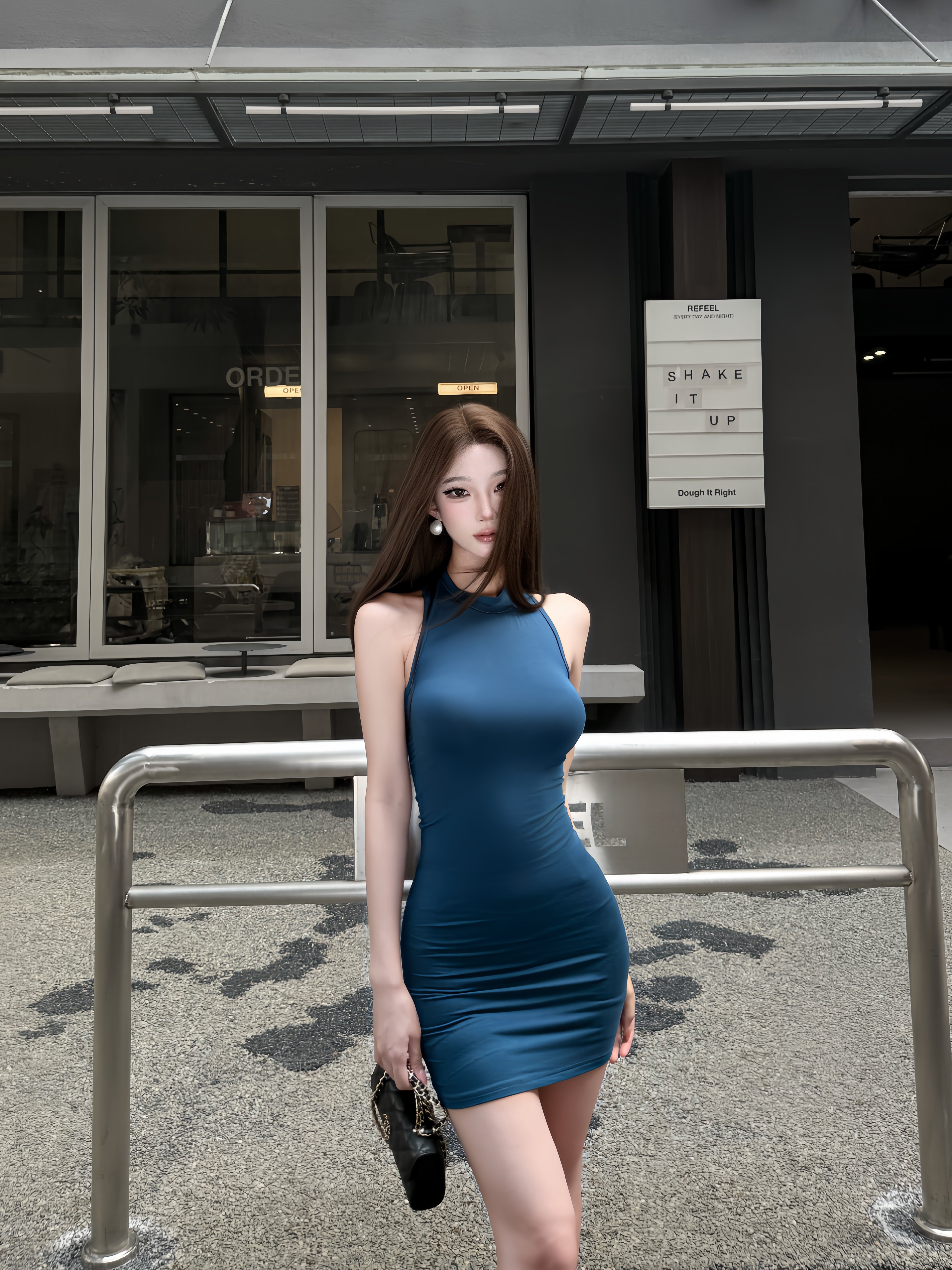 AWMUMU辣妹挂脖背心针织连衣裙女纯欲风性感修身显瘦包臀短裙女