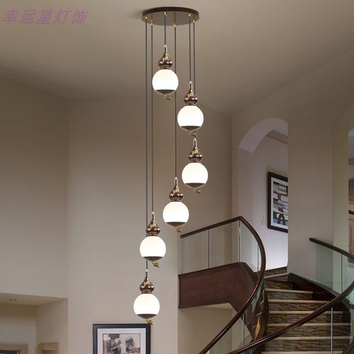 新中式楼梯长吊灯仿古复式楼小吊