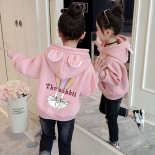 一体绒上衣 2024儿童卡通洋气百搭连帽韩版 清仓女童卫衣春秋装 新款