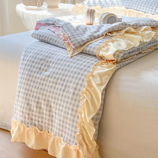 薄被子被芯 空调被夏季 超柔水洗棉夏凉被四件套韩版 公主风花边款