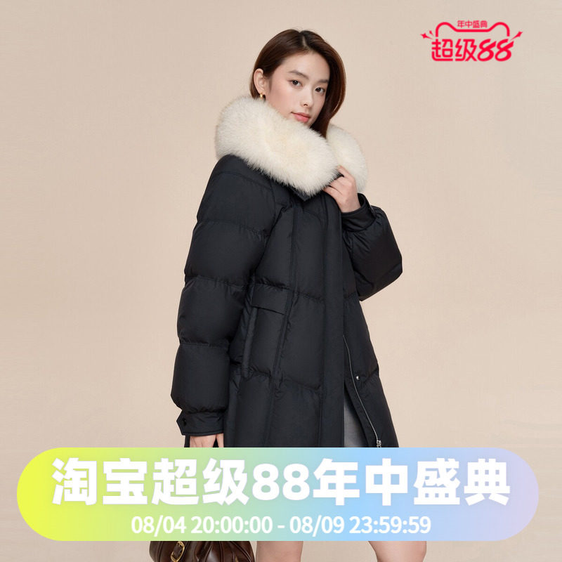 波司登2024冬款女一手长都市女人味狐狸毛领大翻领廓形时尚羽绒服