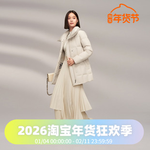 波司登2024冬女士中长翻领简约通勤鹅绒收腰显瘦经典商务羽绒服
