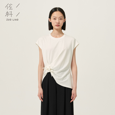 时尚简约短袖T恤立体花朵装饰