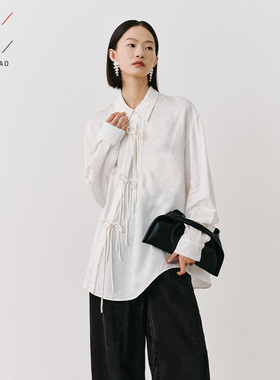 佐料原创设计长袖蝴蝶扣提花面料纯色新中式印花衬衫女装ZDB3H197