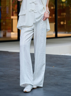 佐料原创设计时尚简约高腰口袋休闲直筒裤纯白色百搭女装ZDD1Q032