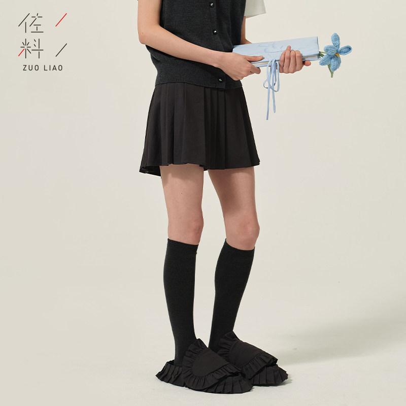 佐料原创设计时尚简约气质修身百搭纯色短款百褶裙子女装ZDC1B056