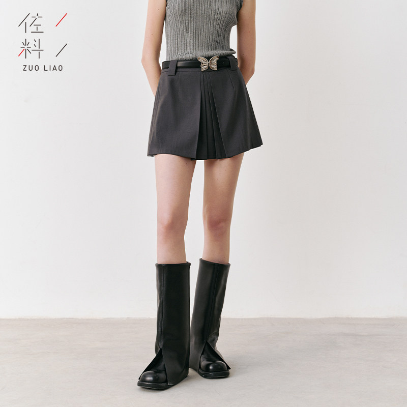 佐料原创设计时尚简约气质高级灰A百褶短款半身裙子女装ZDB3B174