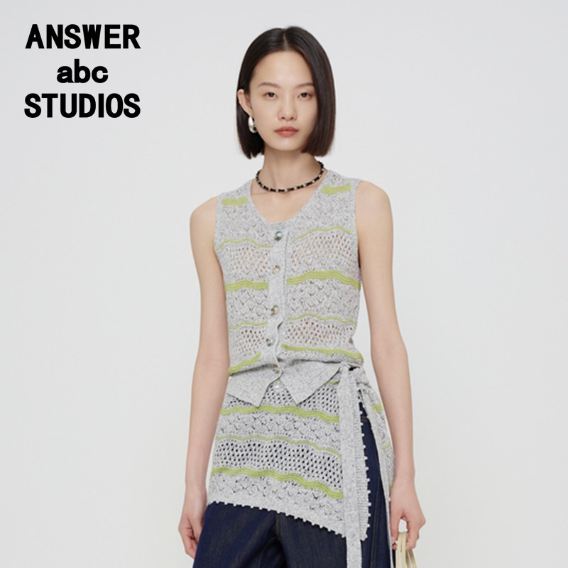 Answer女装正品圆领针织背心撞色短款修身上衣ADD2Y424