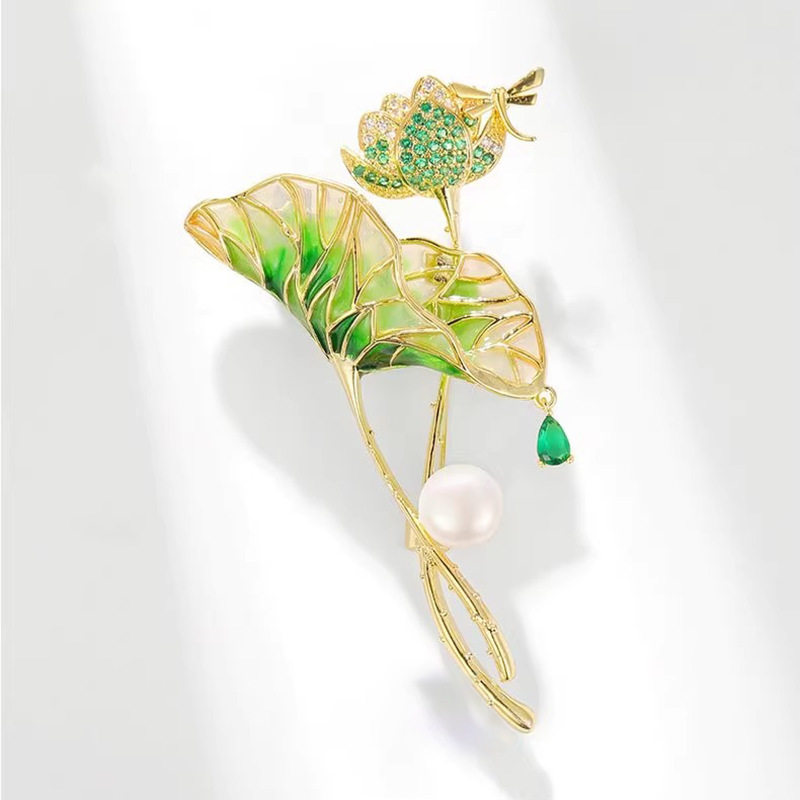 荷塘月色中国风珐琅彩绘莲花胸针