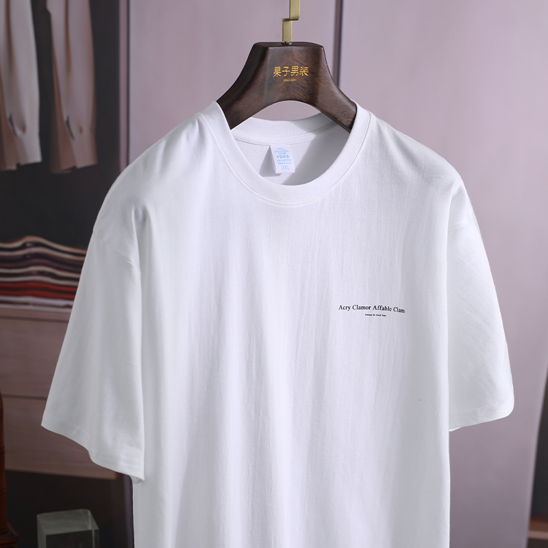 纯棉圆领白色短袖打底T恤衫字母印花小白T全棉潮男宽松半截袖4032