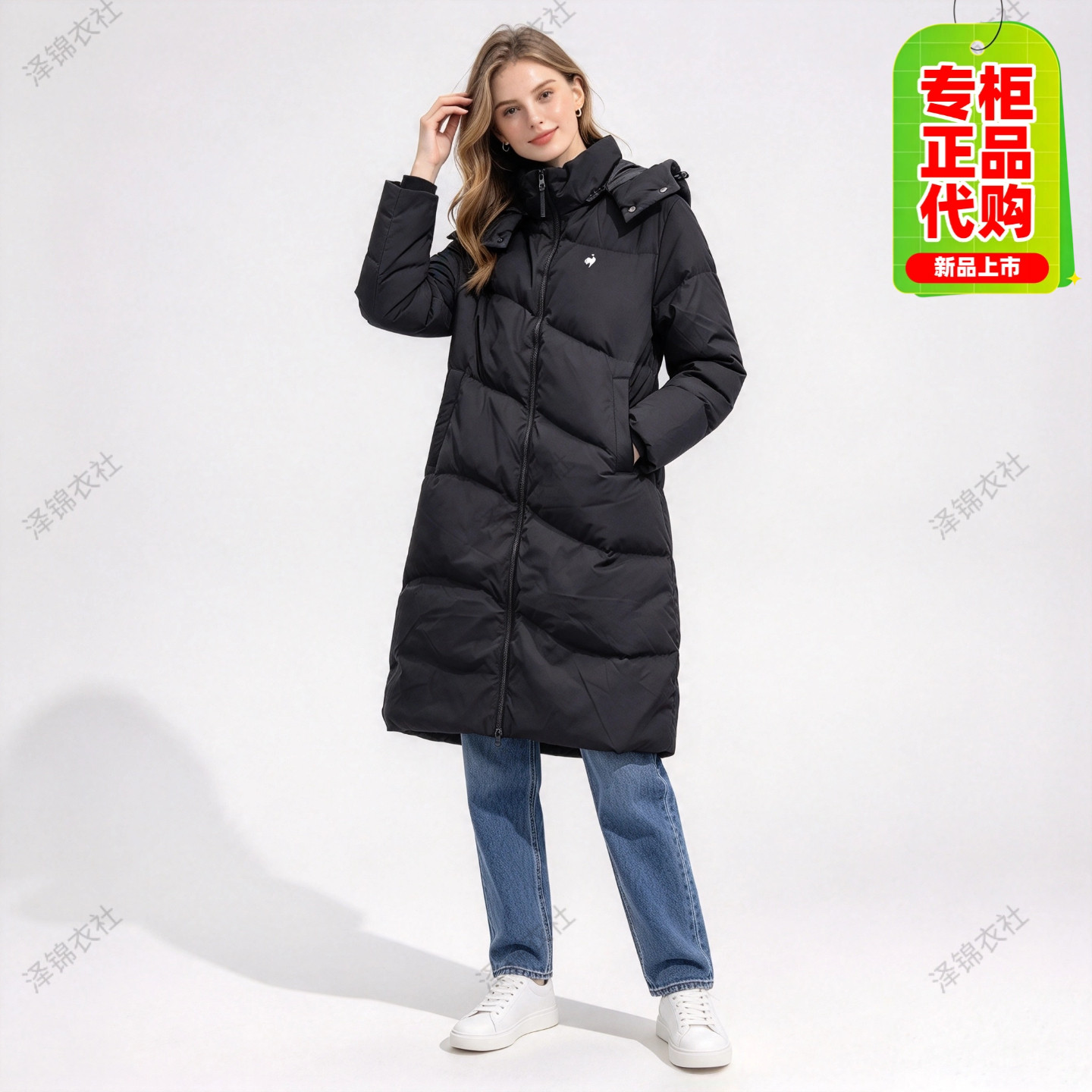 乐卡克女白鸭绒长款羽绒服正品