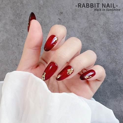 【朱红点金】红色婚甲新年金箔显白高级新中式国风·纯手工穿戴甲