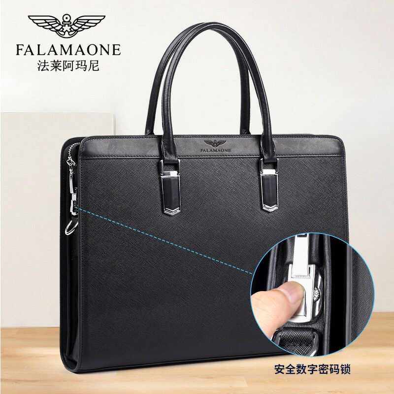 法莱阿玛尼专柜正品公文包男商务时尚密码锁电脑单肩包牛皮手提包