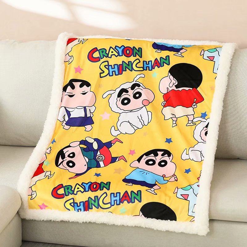 可爱蜡笔小新羊羔绒毛毯卡通办公室盖腿珊瑚绒毯子卧室客厅午睡毯