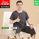 人造棉套装 中老年男士 爸爸夏季 棉绸睡衣男款 老年人绵绸家居服男式
