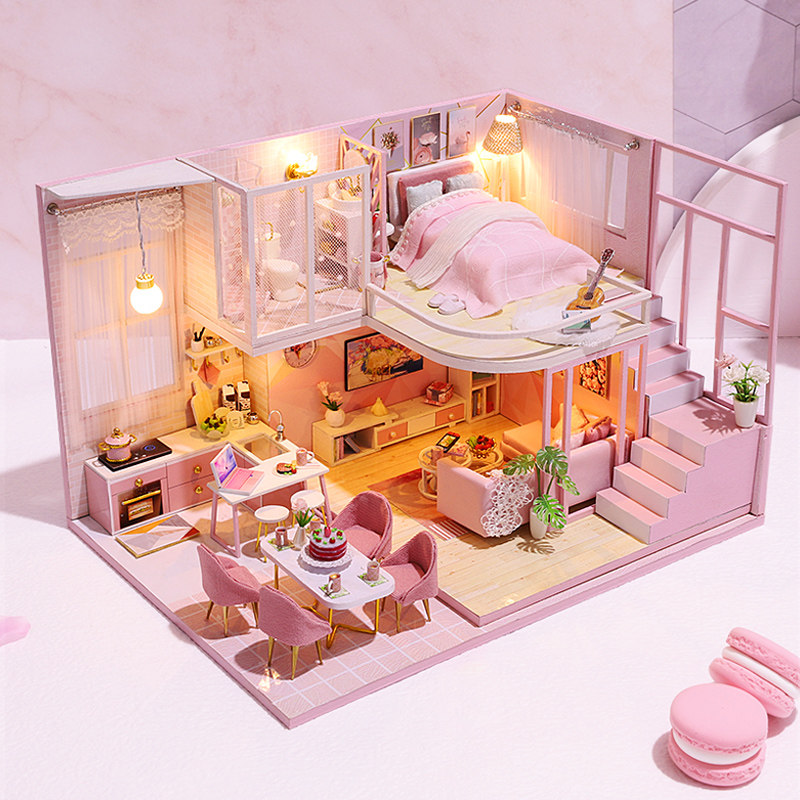 diy小屋3d立体拼图木质阁楼小房子手工模型益智玩具生日礼物女生