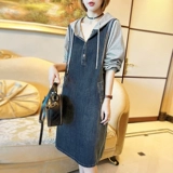 Лонгслив, осеннее платье, джинсовая длинная юбка с капюшоном, подходит для подростков, свободный крой, яркий броский стиль