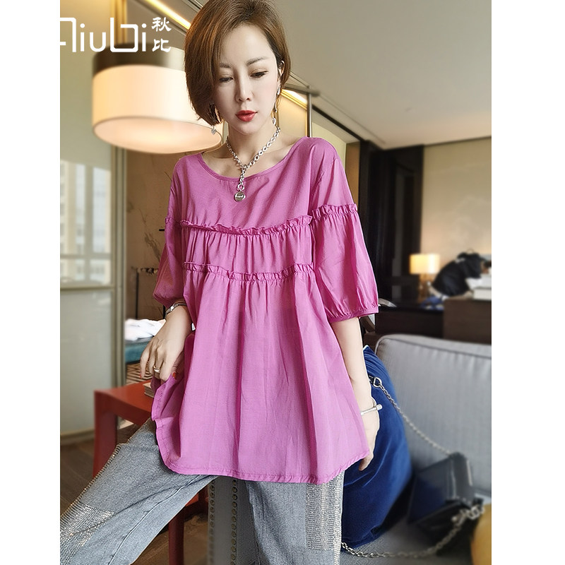 秋比纯棉衬衫女短袖上衣2020年新款夏季韩版宽松小衫外穿百搭衬衣