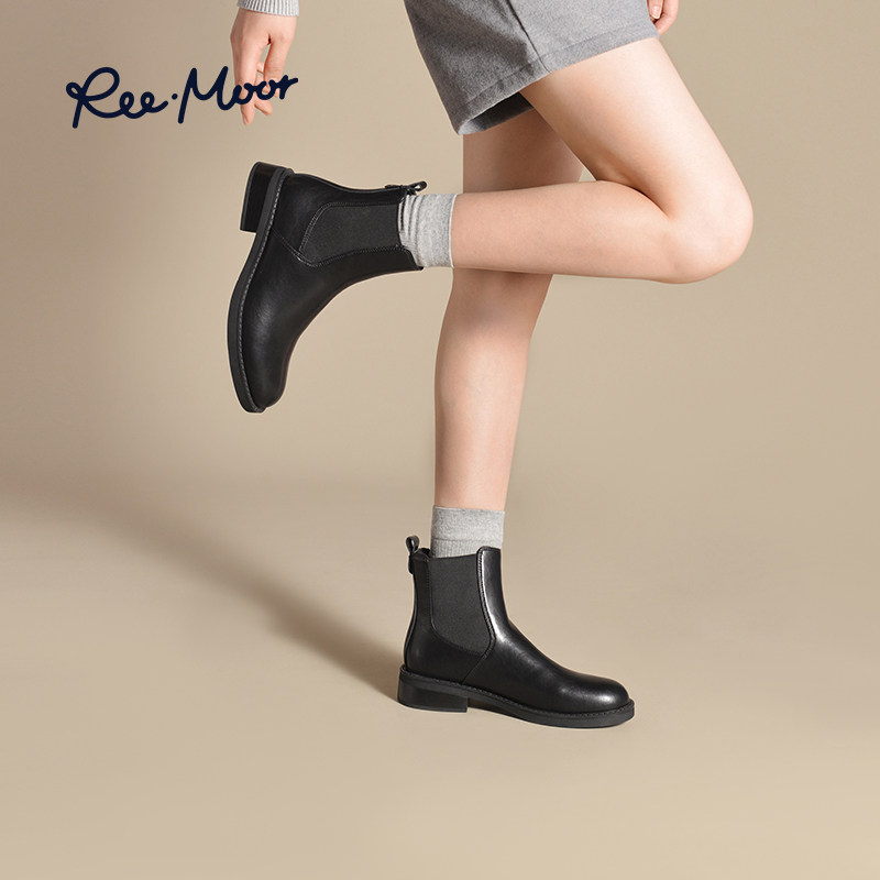 REEMOOR睿慕切尔西短靴2025冬季新款时尚及踝靴英伦风瘦瘦靴女鞋