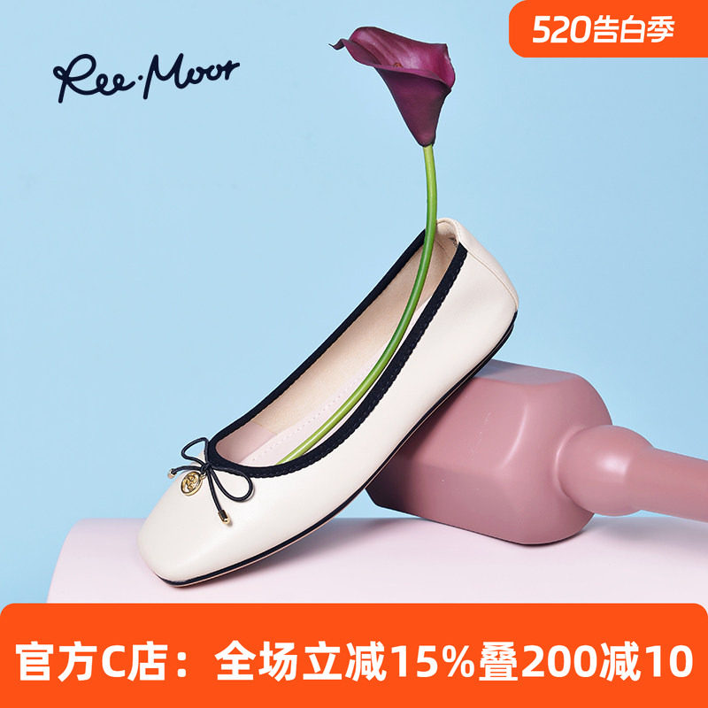 reemoor睿慕2026款复古蝴蝶结低跟小香风方头法式蛋卷平底单鞋女