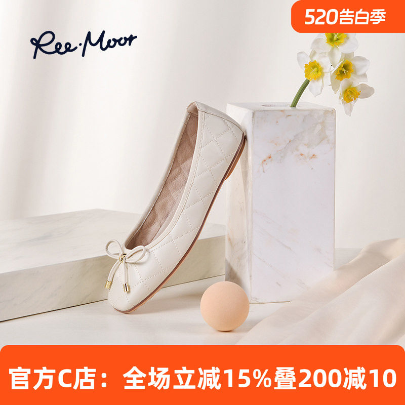 REEMOOR睿慕2026新款方头单鞋女爆款蝴蝶结芭蕾平底鞋软底蛋卷鞋