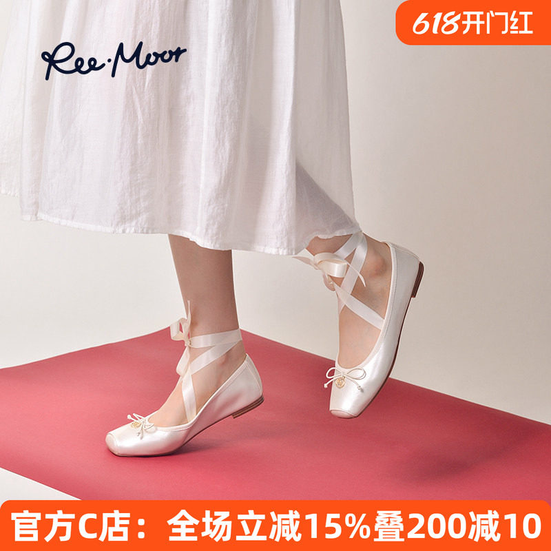 reemoor睿慕猪鼻芭蕾舞鞋2026春夏交叉绑带平底鞋浅口软底单鞋女