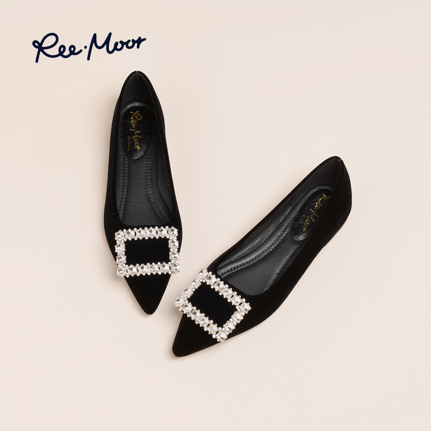 REEMOOR睿慕水钻尖头浅口单鞋女
