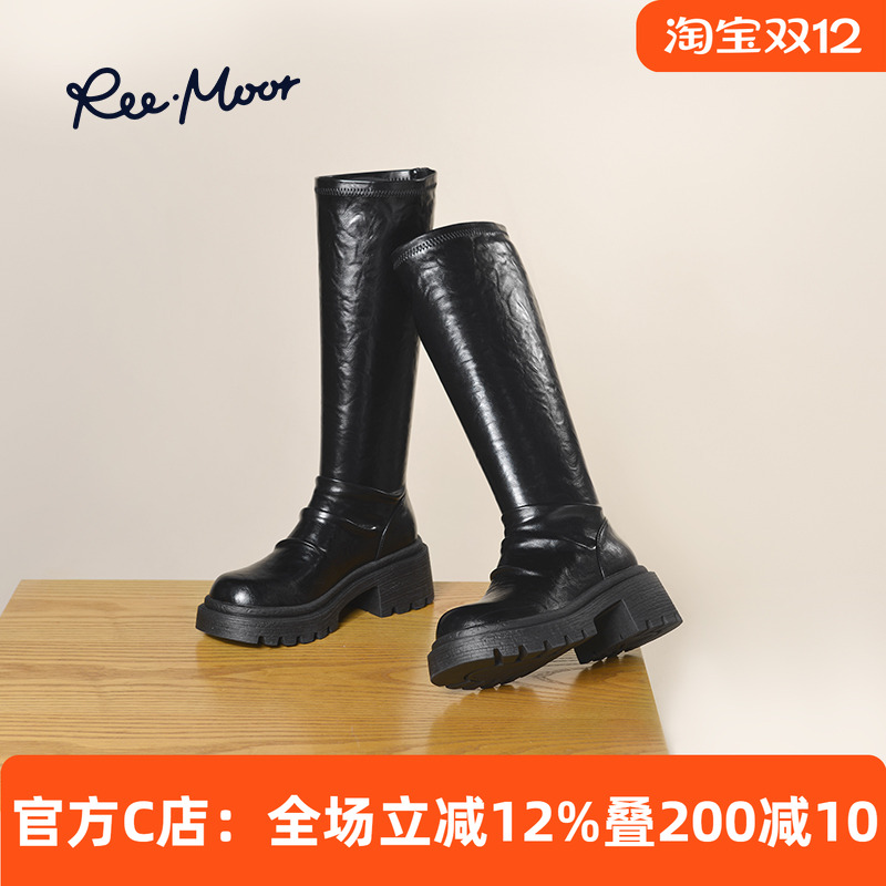 REEMOOR骑士靴增高瘦瘦靴褶皱