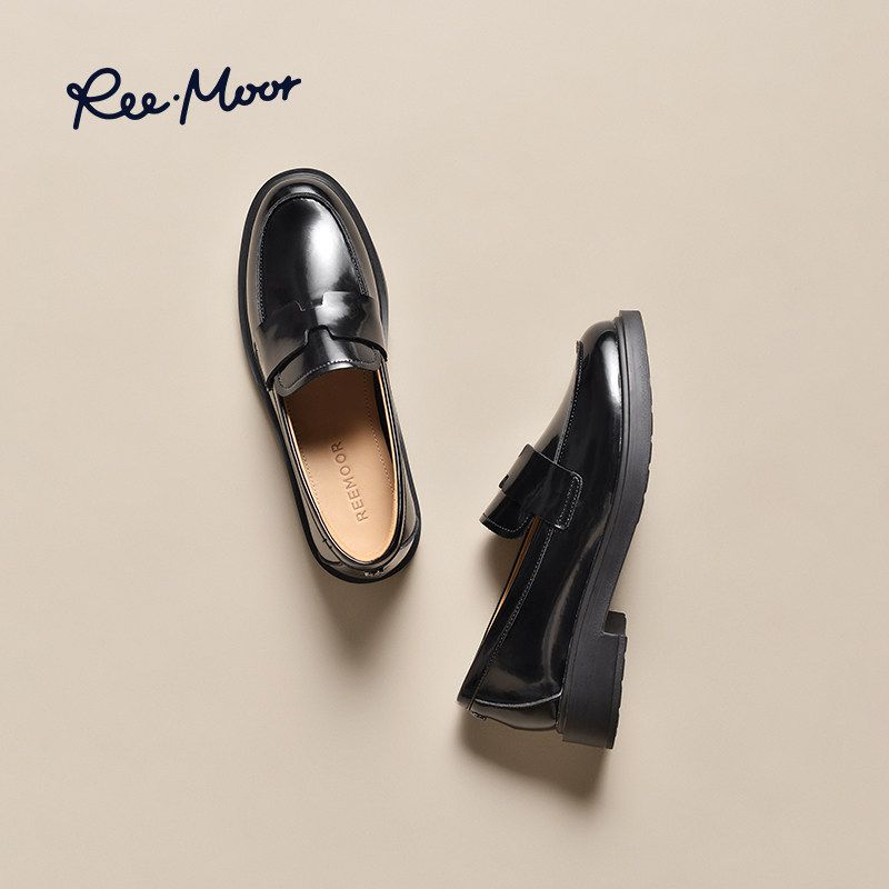 REEMOOR睿慕增高乐福鞋2026年春夏新款黑色小皮鞋厚底一脚蹬女鞋,女鞋,乐福鞋（豆豆鞋）,淘宝优惠券,粉丝福利购,淘宝优惠卷