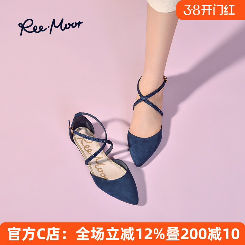 REEMOOR睿慕2025年新款夏季尖头凉鞋女包头仙女风气质绑带平底鞋