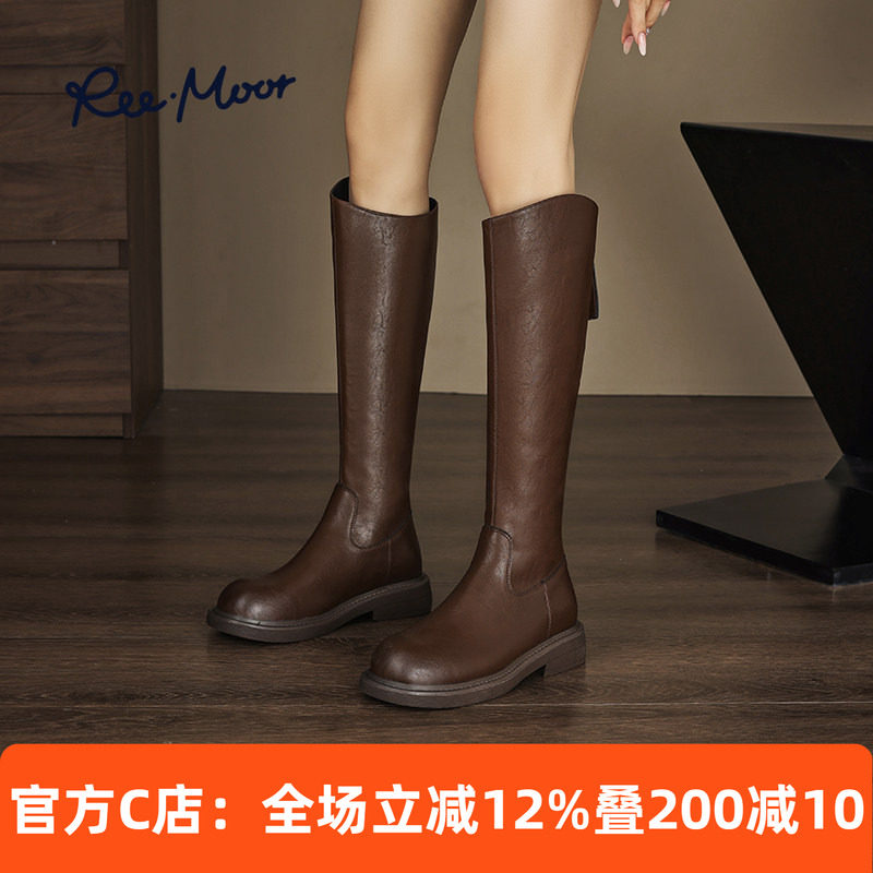 reemoor睿慕厚底长筒靴女2025年秋冬新款不过膝V口后拉链骑士靴,女鞋,骑士靴,淘宝优惠券,粉丝福利购,淘宝优惠卷