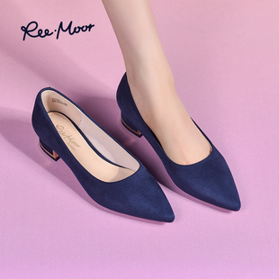 REEMOOR睿慕2026年新款法式尖头时尚气质粗跟包头中跟女单鞋