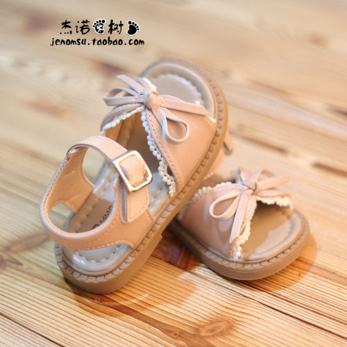 女童公主蝴蝶结防滑软底蕾丝凉鞋
